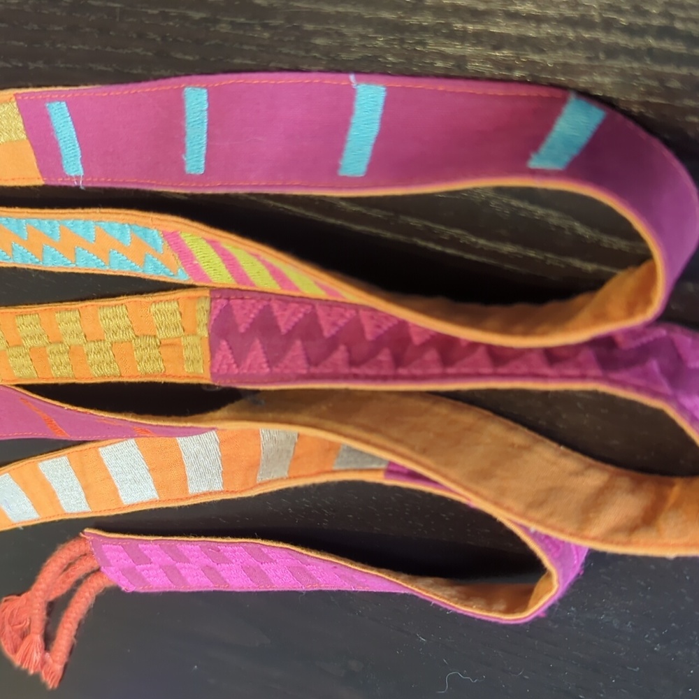 Embroidered double sided belt 2.6m wrap-around boho style orange Gudrun Sjoden - Picture 6 of 13